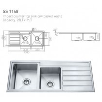 ECT Impact counter top sink c/w basket waste 